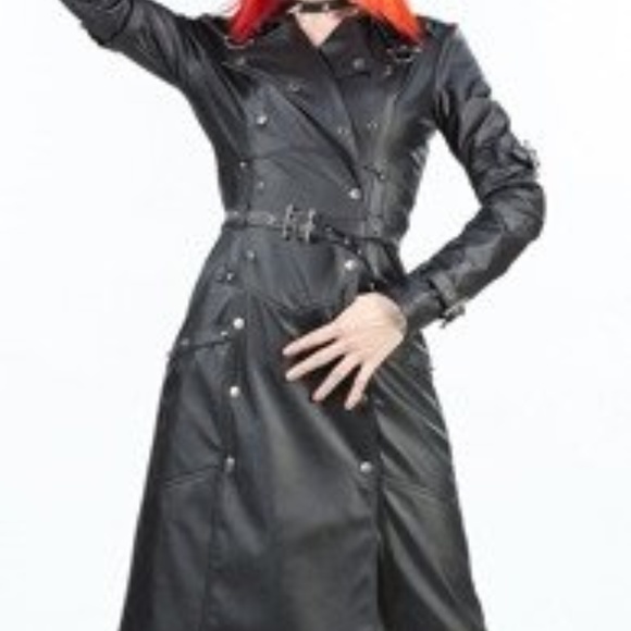 Lip Service Vegi Leather Trenchcoat Goth Punk - Picture 3 of 6